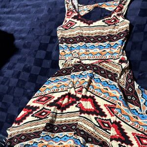 Vibrant Aztec Print Sleeveless Mini Dress